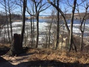 At the top of the stairs on our walk, overlooking Lake Macatawa and the channel in the background.